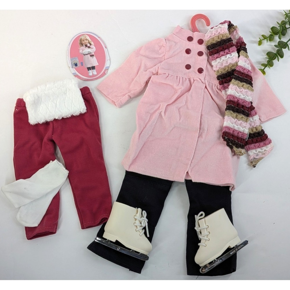 FULL OUTFIT🇺🇸American Girl 18" Doll Ice Skating Outfit Skates Accessories Lot